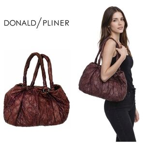 Donald J. Pliner Maroon Gathered Patchwork Leather Slouch Shoulder Bag